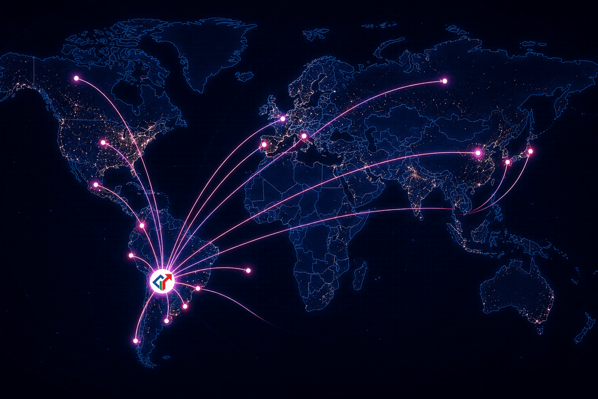 Mapa de conexiones de VannTechBol desde Bolivia hacia el mundo